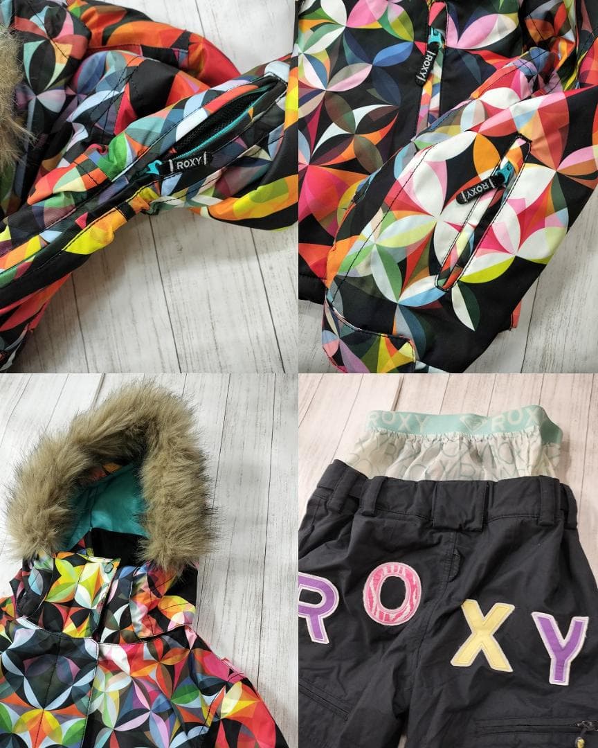 ロキシー/幾何学マルチカラーファージャケット×バック立体ロゴパンツ/ボードウェア