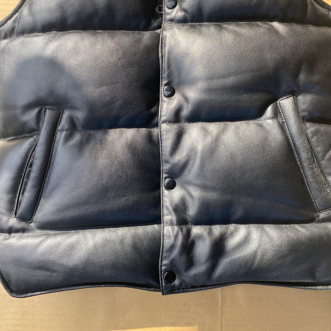 リューグー製レザー キルティングダウンベスト 黒美品