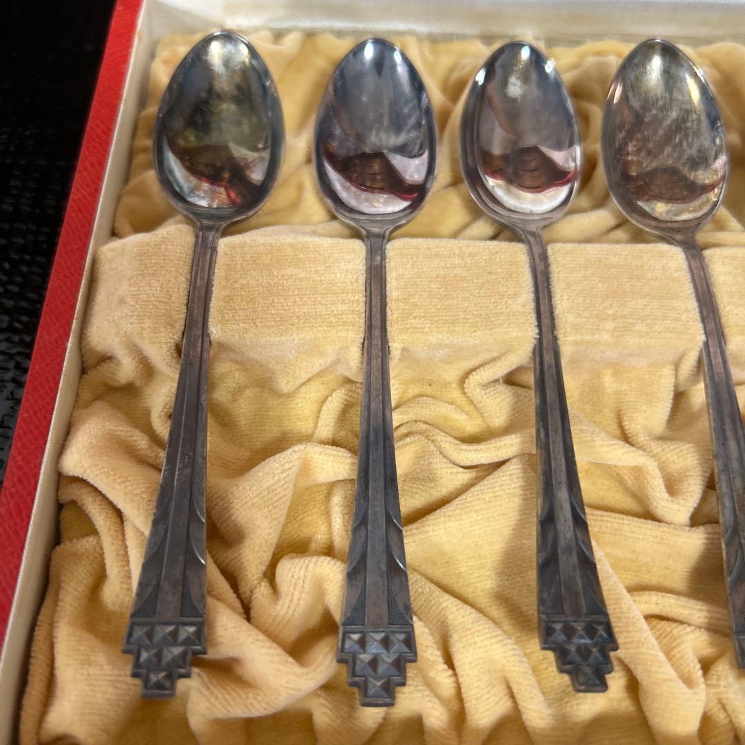 新品◆②純銀製　装飾的ハンドル スプーン6本セット　昭和レトロ　生駒時計店