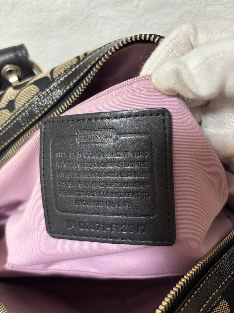 コーチ F12317 シグネチャー ハンドバッグ レザー キャンバスパッチワーク