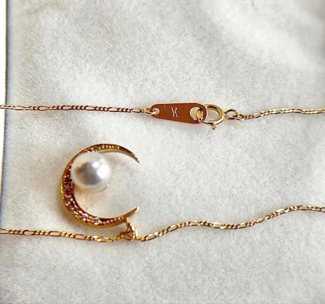 美品♡ ヴァンドーム青山　K18 アコヤパール　ネックレス　ムーン　ダイヤモンド