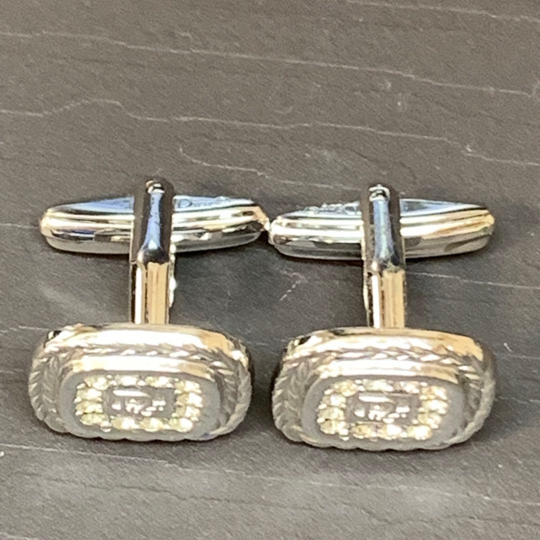 極美品　クリスチャンディオール　Diorロゴ＆ラインストーン　カフリンクス