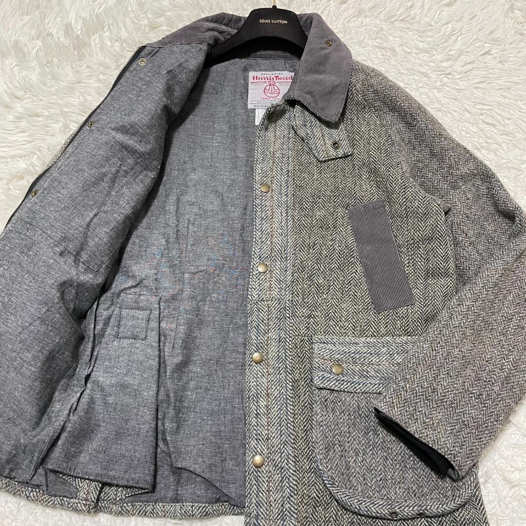 XL相当 ハリスツイード クレイジーパターン ハンティングジャケット グレー系