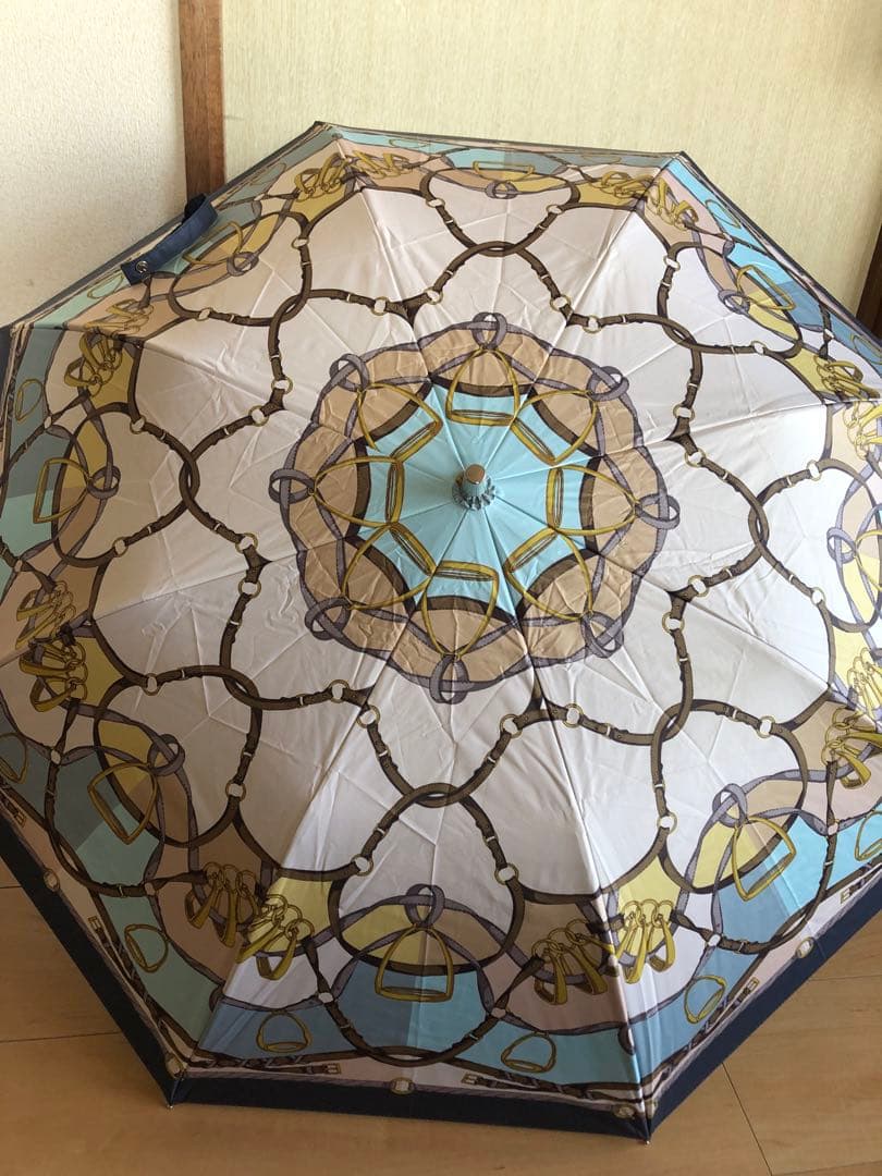 新品　Mila Schon 晴雨兼用傘　折りたたみ日傘　ベルト柄　ベルトブルー