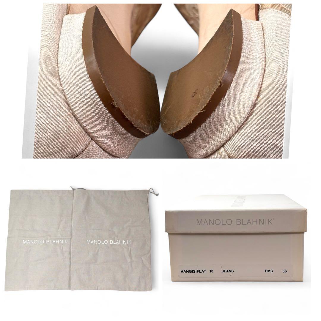 美品 マノロブラニク 36 23 ハンギシ レース ビジュー バックル ベージュ