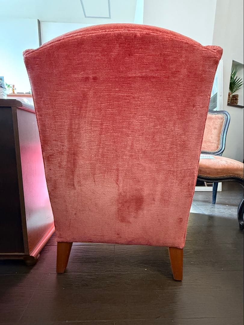 アンティーク 1人掛けソファ　レッド　ベルベット調 喫茶店レトロ　アームチェア