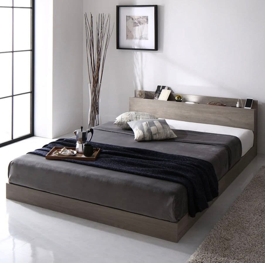 『Famite ファミーテ』 照明＆棚付き セミダブル　連結ローベッド