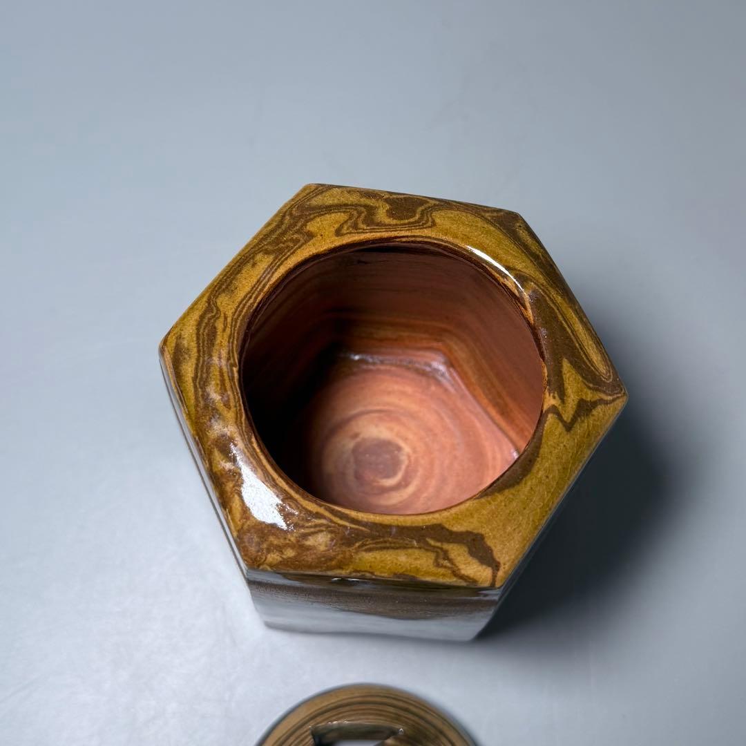 萩焼　陶芸作家　大和努　作　萩練込香炉　共箱　共布　栞　未使用品　茶道具　保男