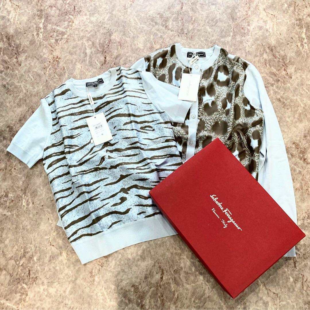 s2129 未使用箱付 フェラガモ レオパード柄カーディガン Mサイズ 箱付き