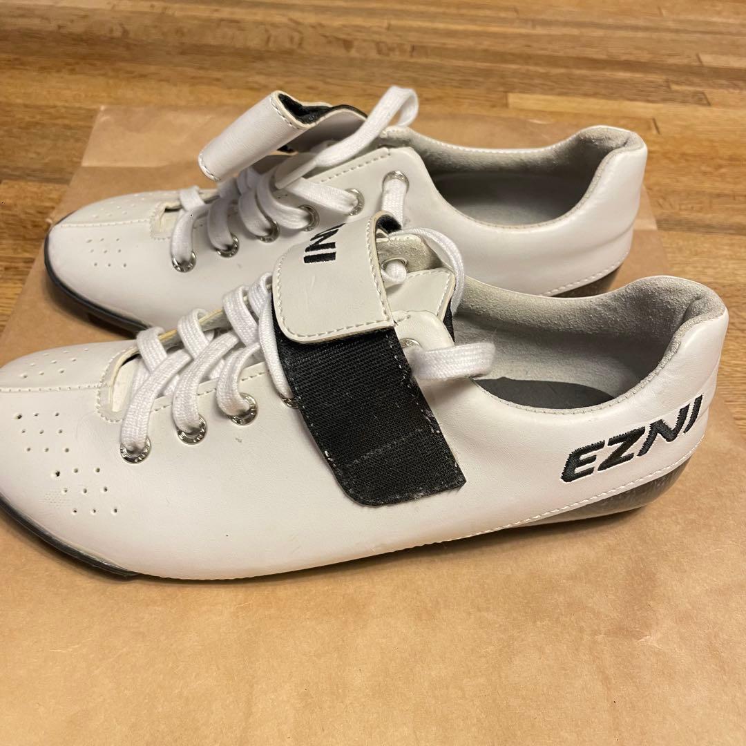 EZNI 自転車シューズ ホワイト ベルクロ　25.5 ハンドメイド　美品　競輪
