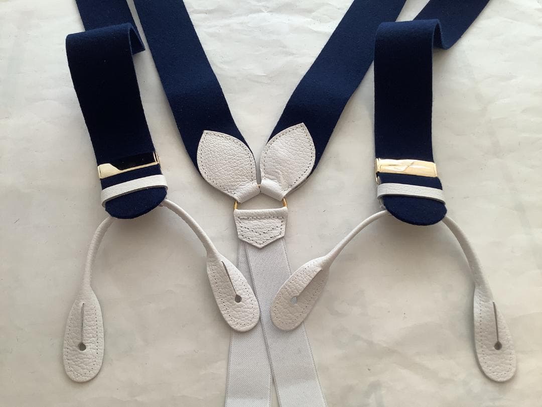 サスペンダー英国製アルバートサーストン6ボタン留ウールボックスBXネイビー