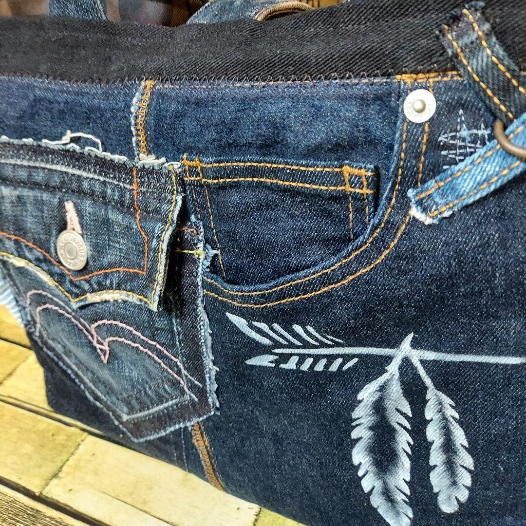 【Kal】大きな刺繍デニムバック　No.651　デニムリメイク　特大バック