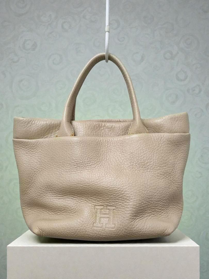 ヒロフ　レザー　ハンドバッグ　ベージュ