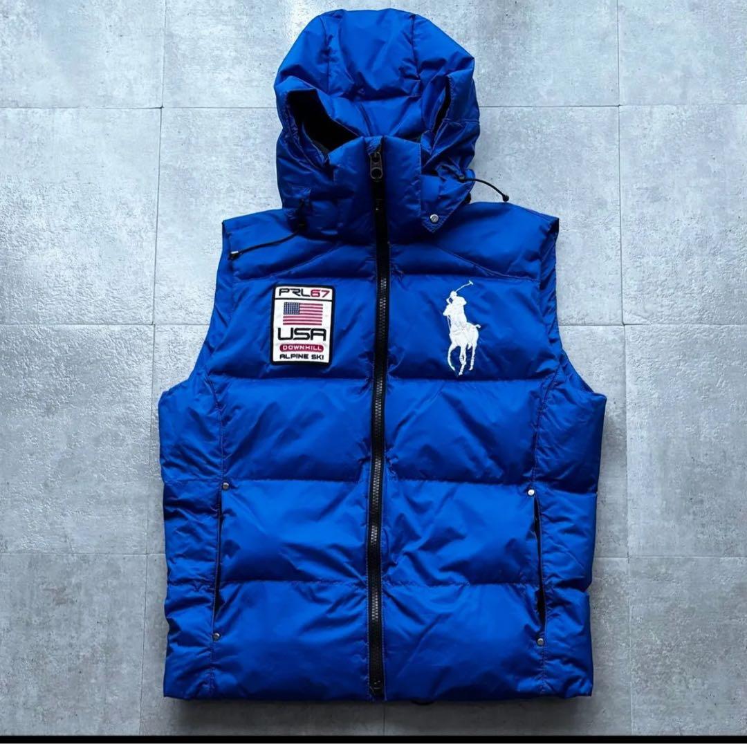 ポロラルフローレン 刺繍ロゴ ビッグポニー ダウンベスト　ブルー　Mサイズ