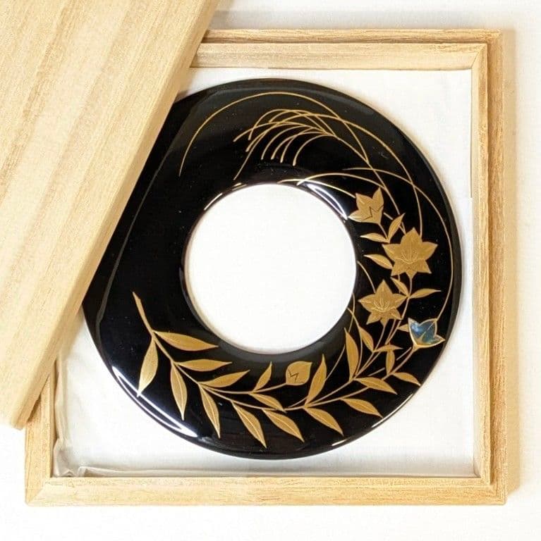 【セール・新品】 法衣環　黒　桔梗　約10cm　蒔絵　田中修孝作