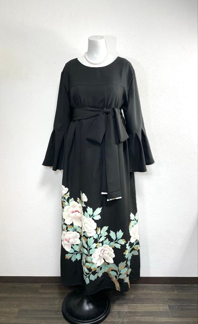 留袖ワンピース　3L/135　作家物/手描き/本金箔　アンブレラ袖　正絹