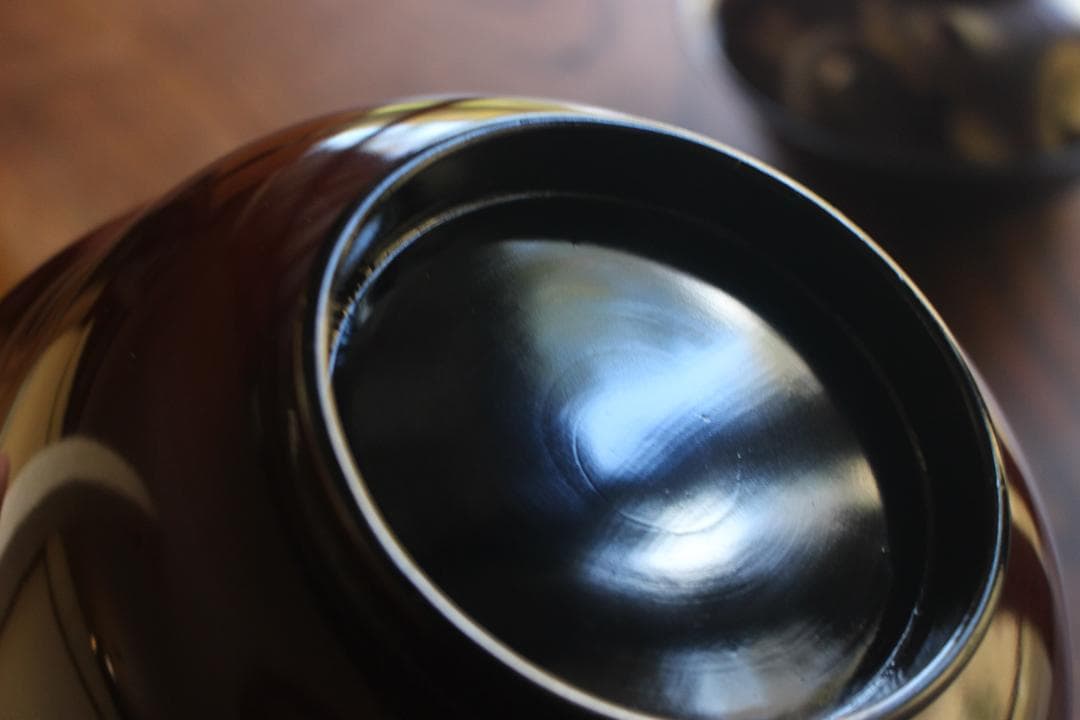 時代逸品！風情ある栗色漆に極上牡丹蝶蒔絵の映える大椀2点（検輪島塗蒔絵椀雑煮椀