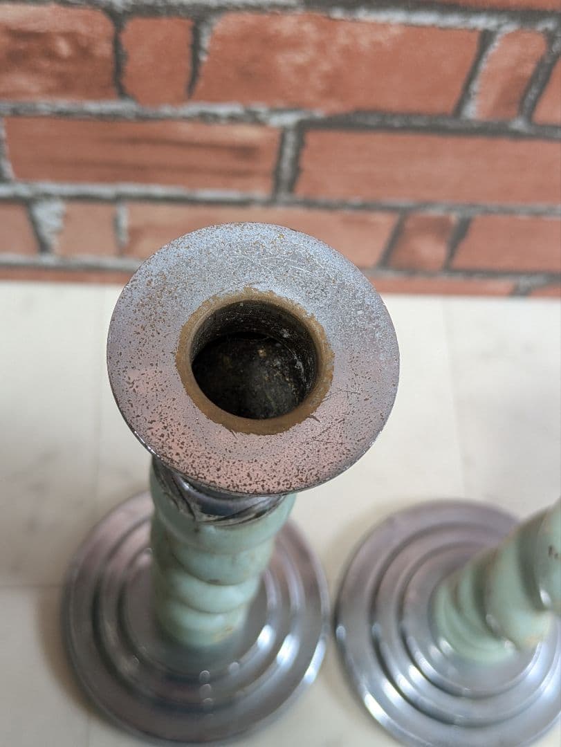 イギリス アンティーク 木製 キャンドルスタンド ペア