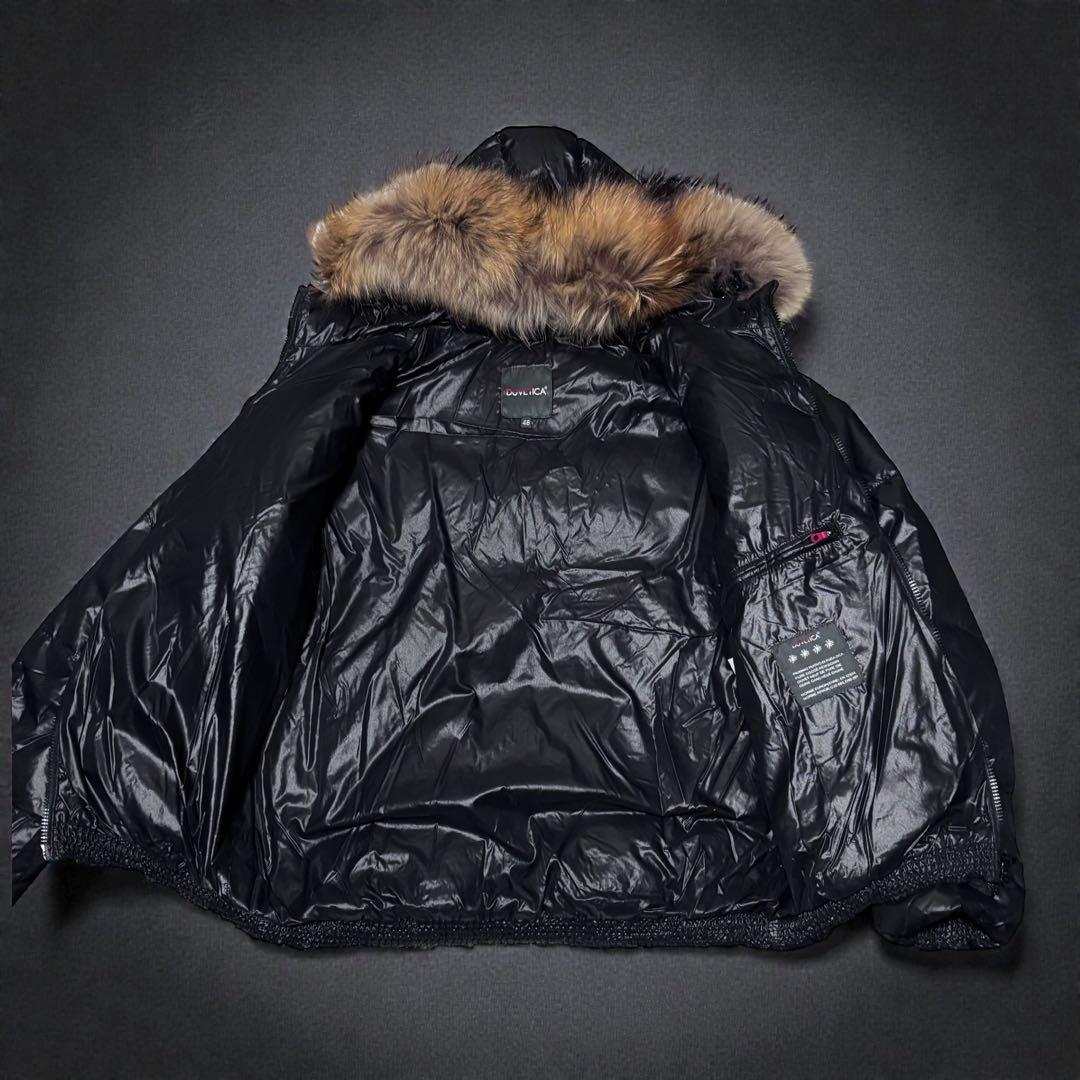 DUVETICA ダウンジャケット 48 ブラック シャイニー ファー付