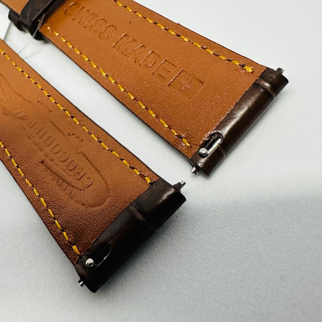 7005#21mm-18mmダークブラウン★本物クロコダイルベルト★スイス製