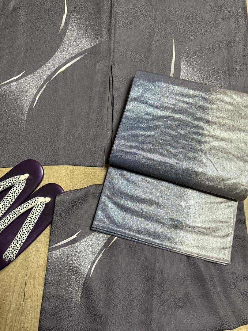 モデルサイズ小紋　霞文　たたき染め　正絹　六通柄袋帯　霞文　箔化省　引箔　丸洗い