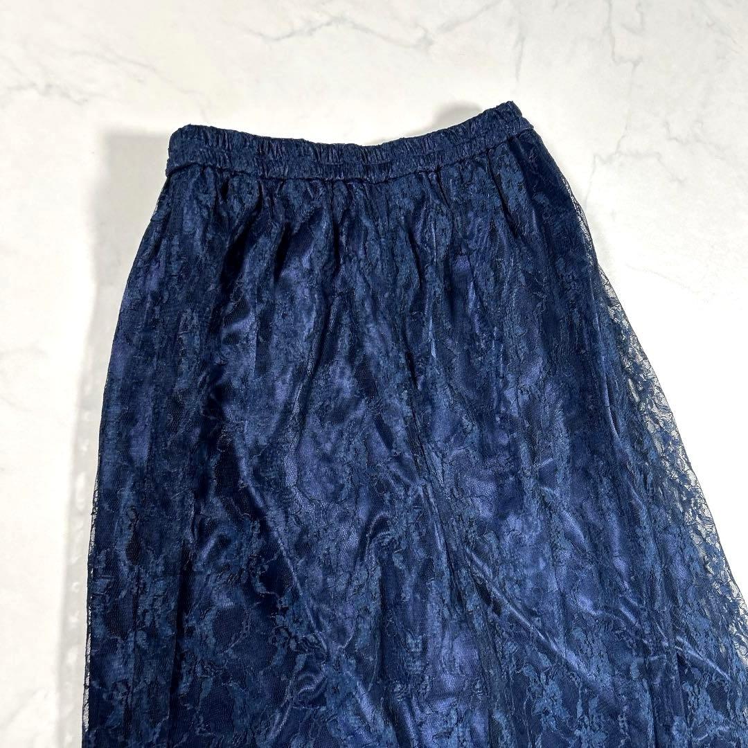 PourVous　ミモレ丈＆七分袖フォーマルパンツレイヤード　ドレス　ネイビー