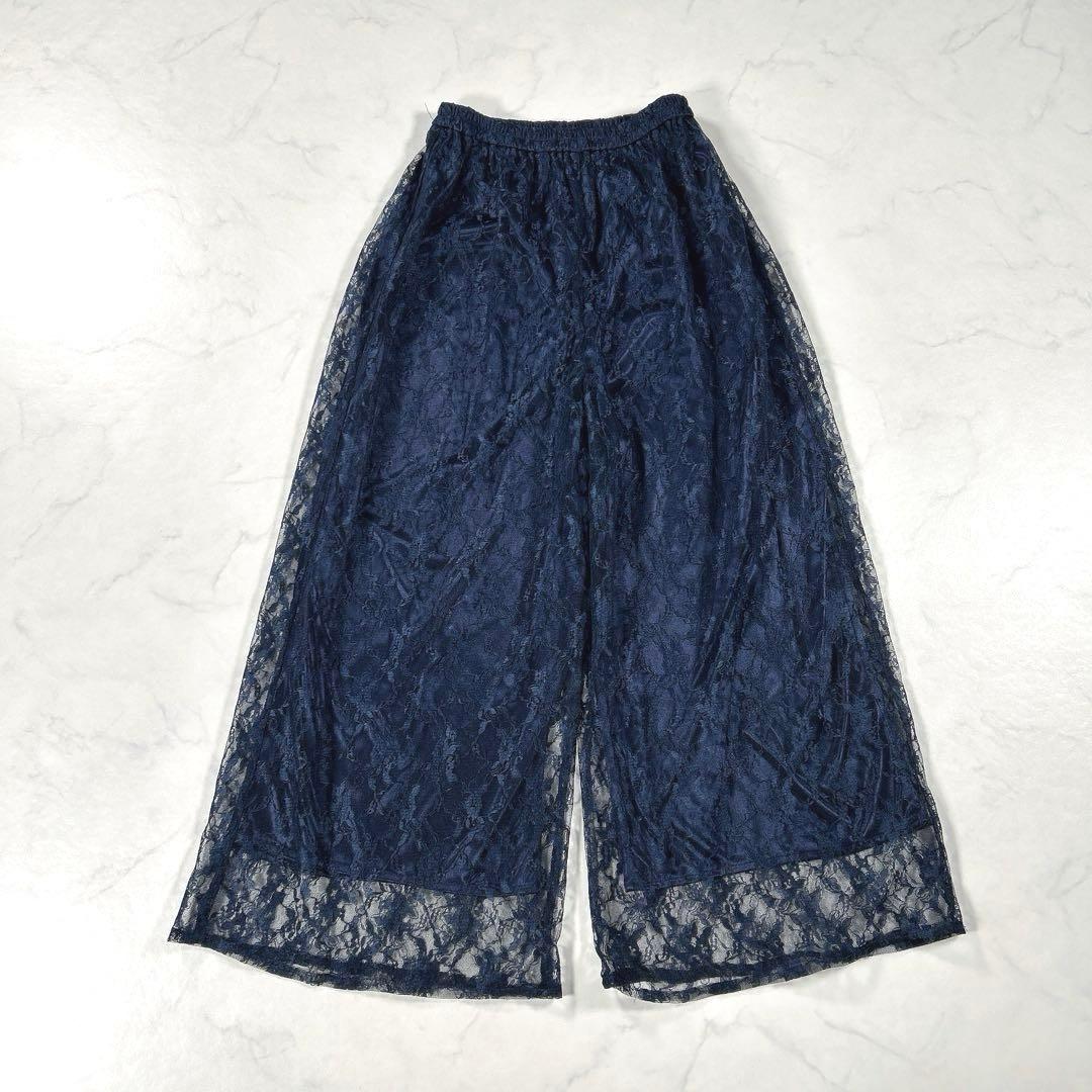 PourVous　ミモレ丈＆七分袖フォーマルパンツレイヤード　ドレス　ネイビー