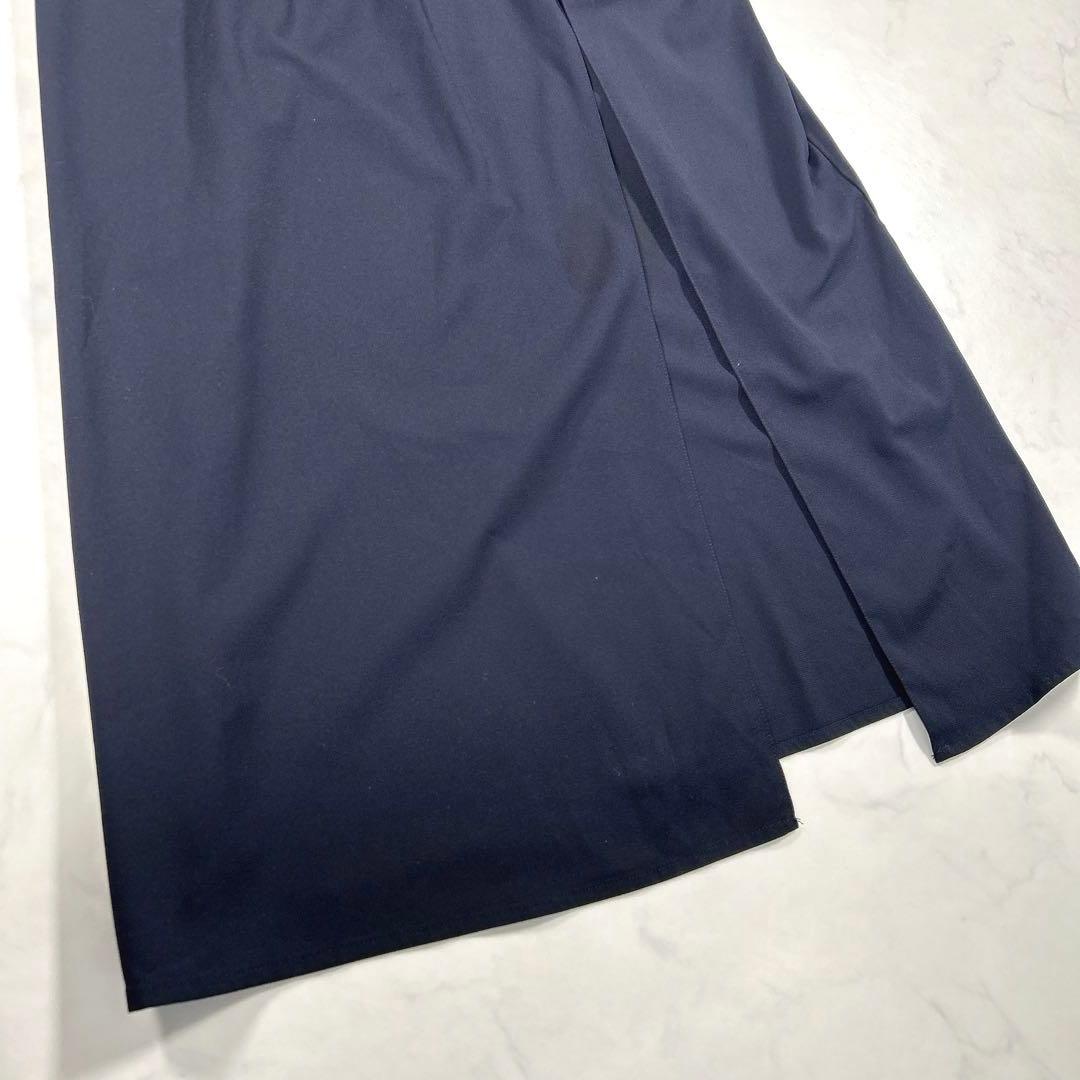 PourVous　ミモレ丈＆七分袖フォーマルパンツレイヤード　ドレス　ネイビー