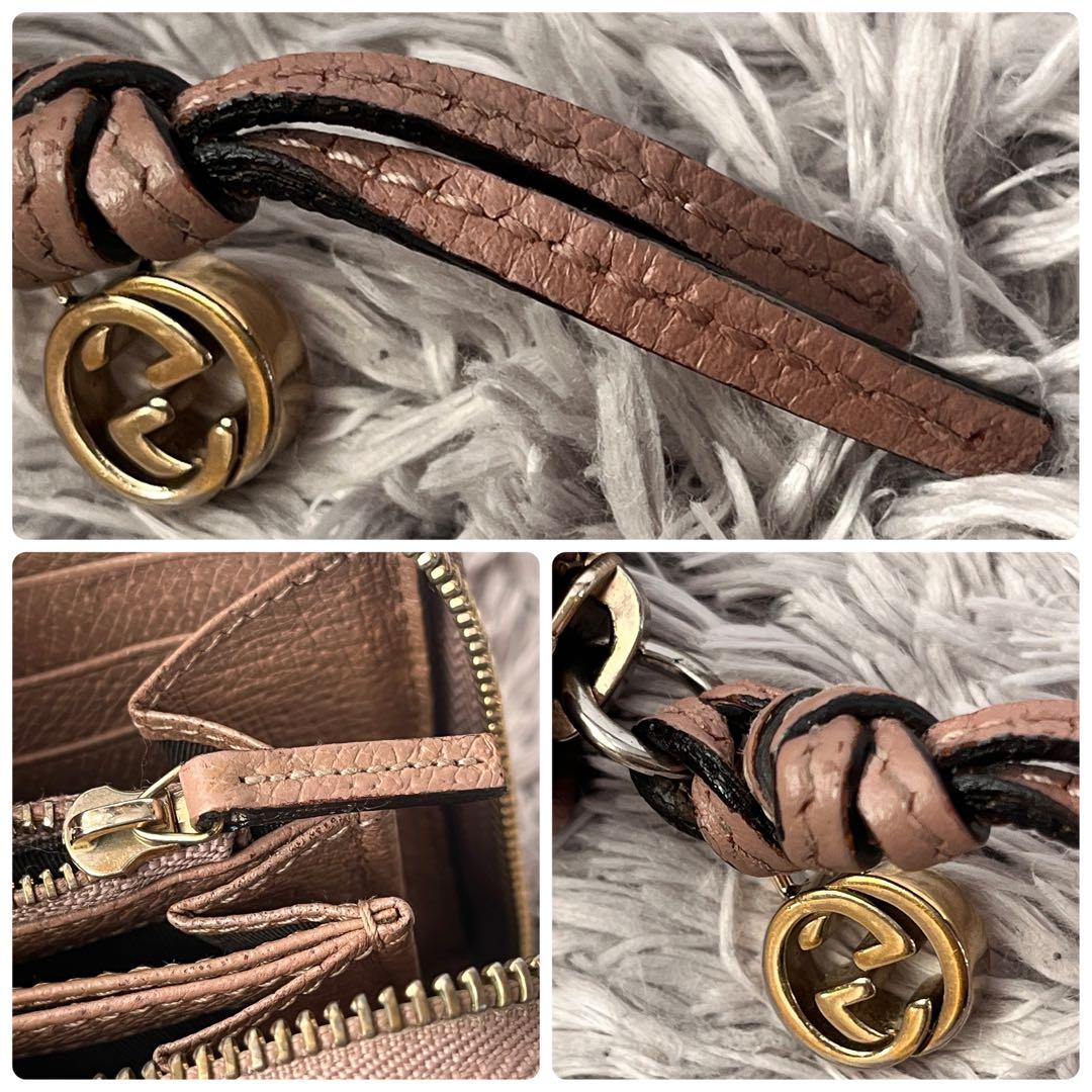 GUCCI GGキャンバス ラウンドジップ　インターロッキング　長財布　ピンク