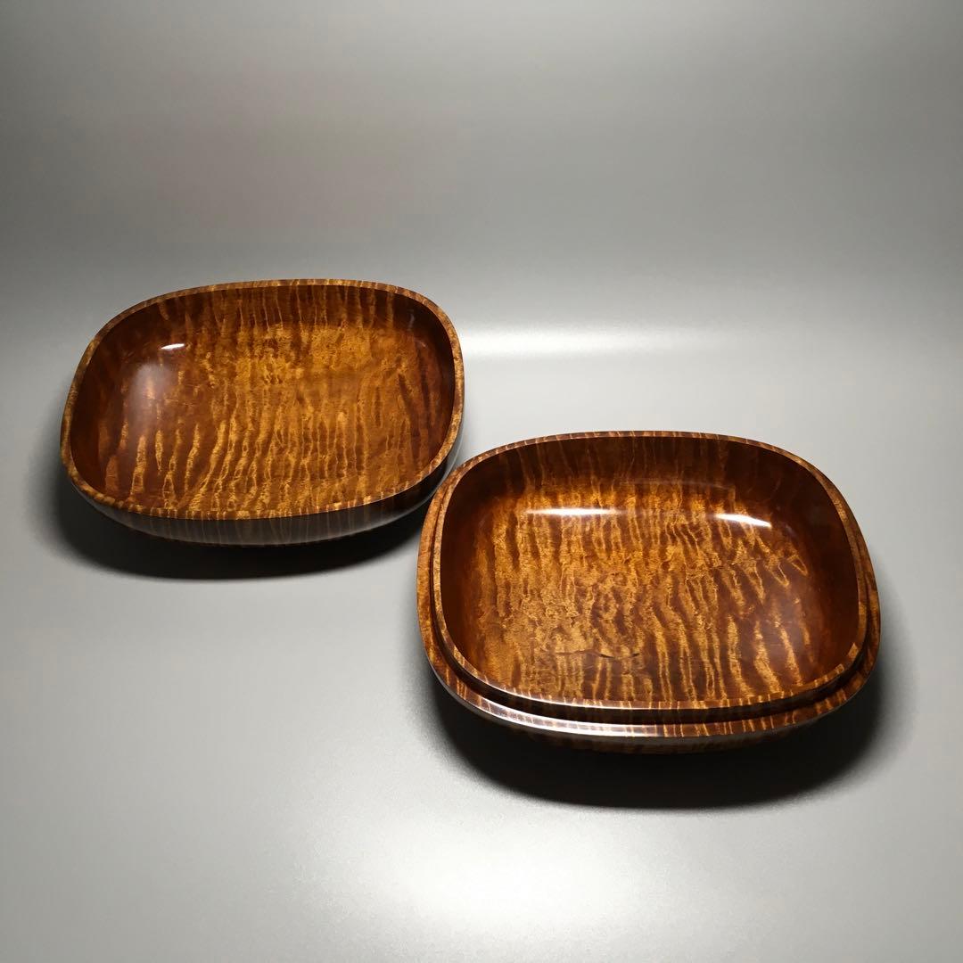 カエデトラ斑杢　手刳リ　楕円食蘢　拭き漆仕上げ