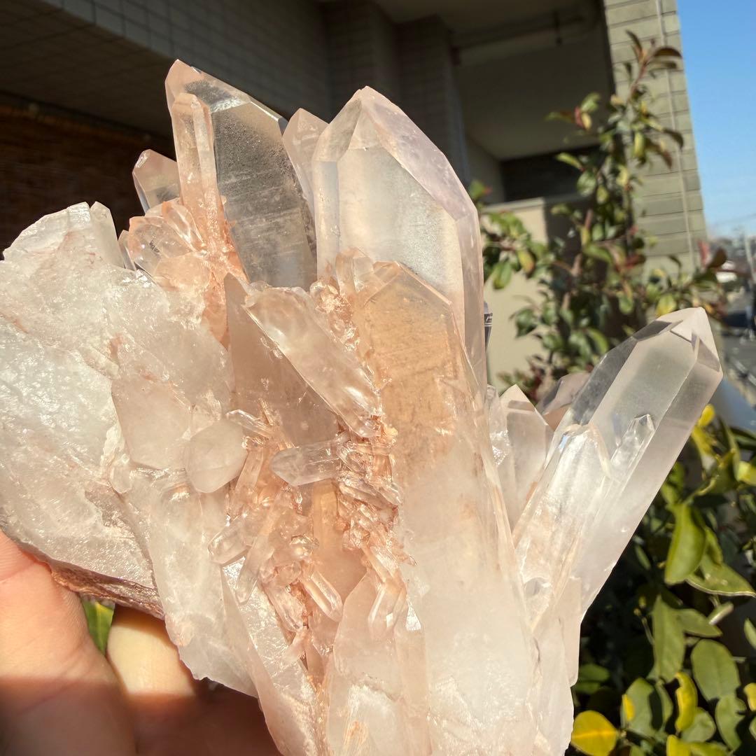 自然色　ピンク水晶クラスター　1163g 自立　水晶　原石　自然石P④