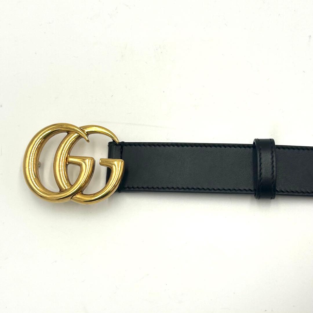GUCCI グッチ ベルト GGマーモント レザー ブラック ゴールド