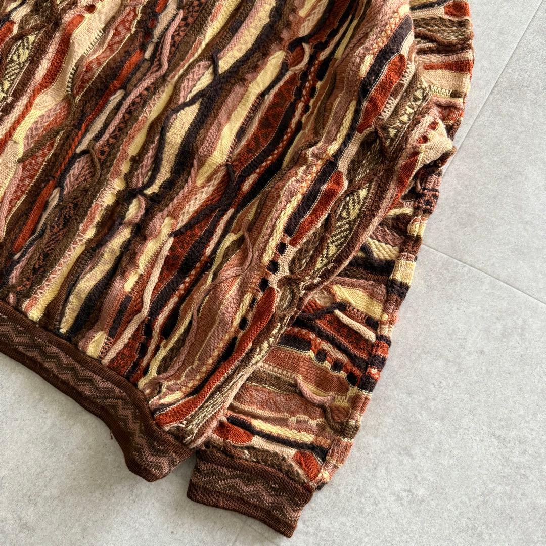 クージー　3D編みニット　セーター　マルチカラー　ブラウン系　長袖