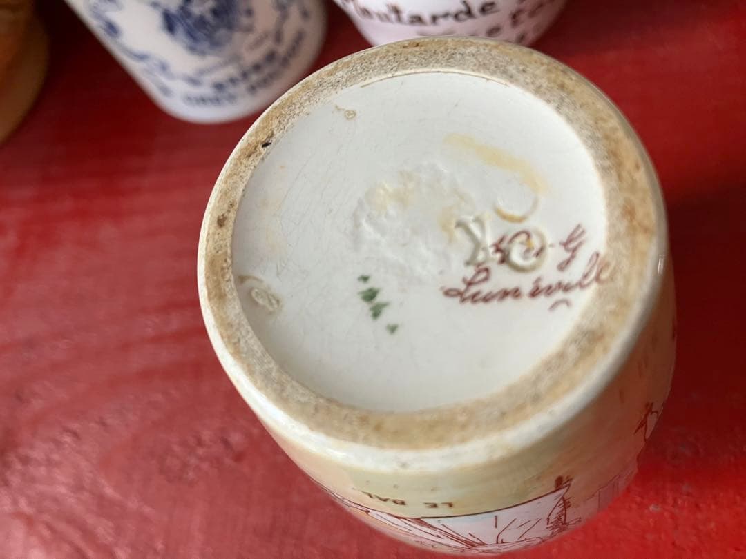 【レア美品】古窯 リュネヴィル　フランスアンティーク 陶器製 マスタードポット