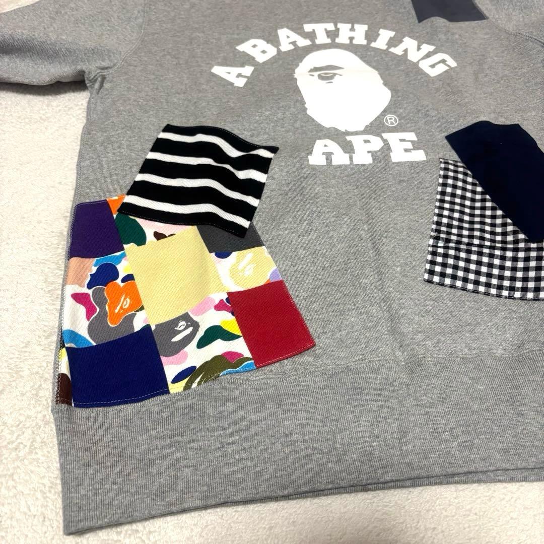 アベイシングエイプ パッチワーク スウェット L グレー　未使用品タグ付き