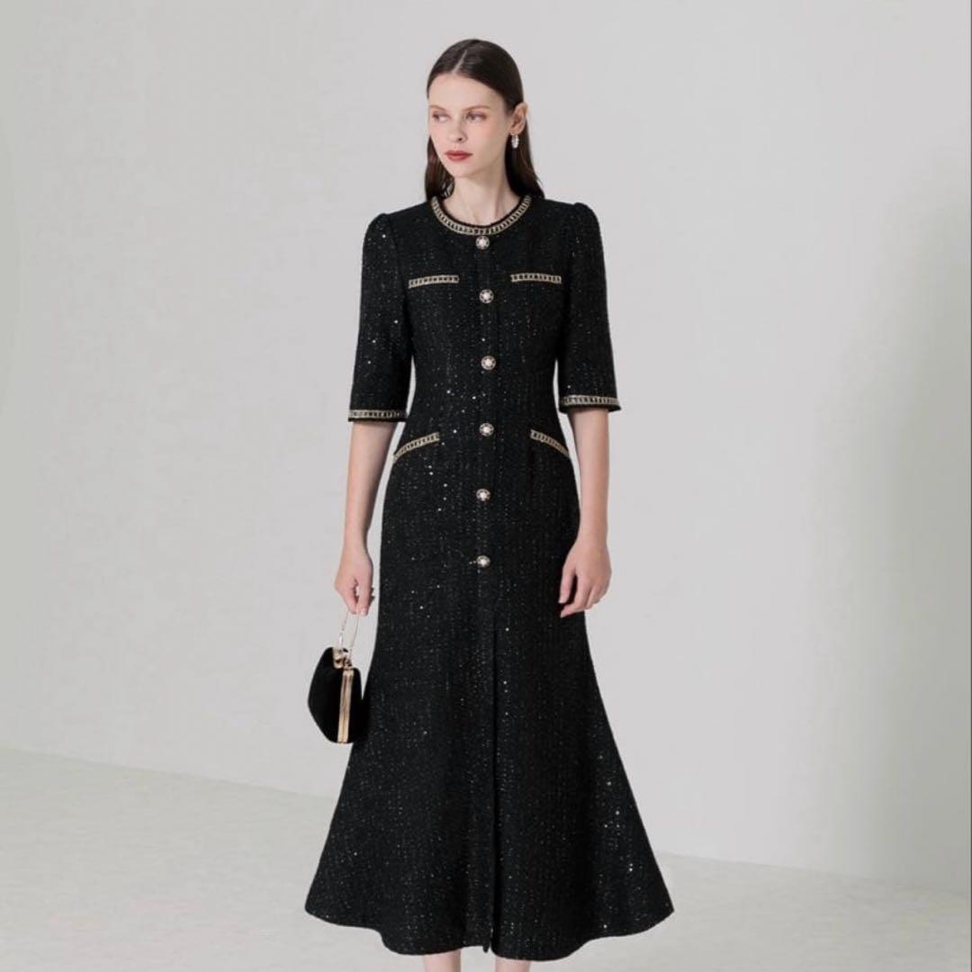 LEJA ラメ混ツイードマーメイドシルエットロング丈ドレスワンピース