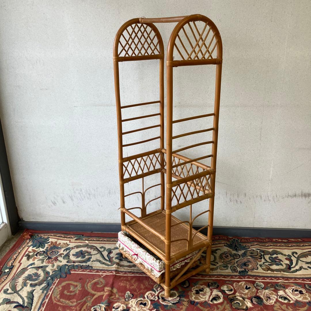 昭和レトロ アーチ型 ラタンハンガーラック 籐家具 古道具 古家具 ビンテージ