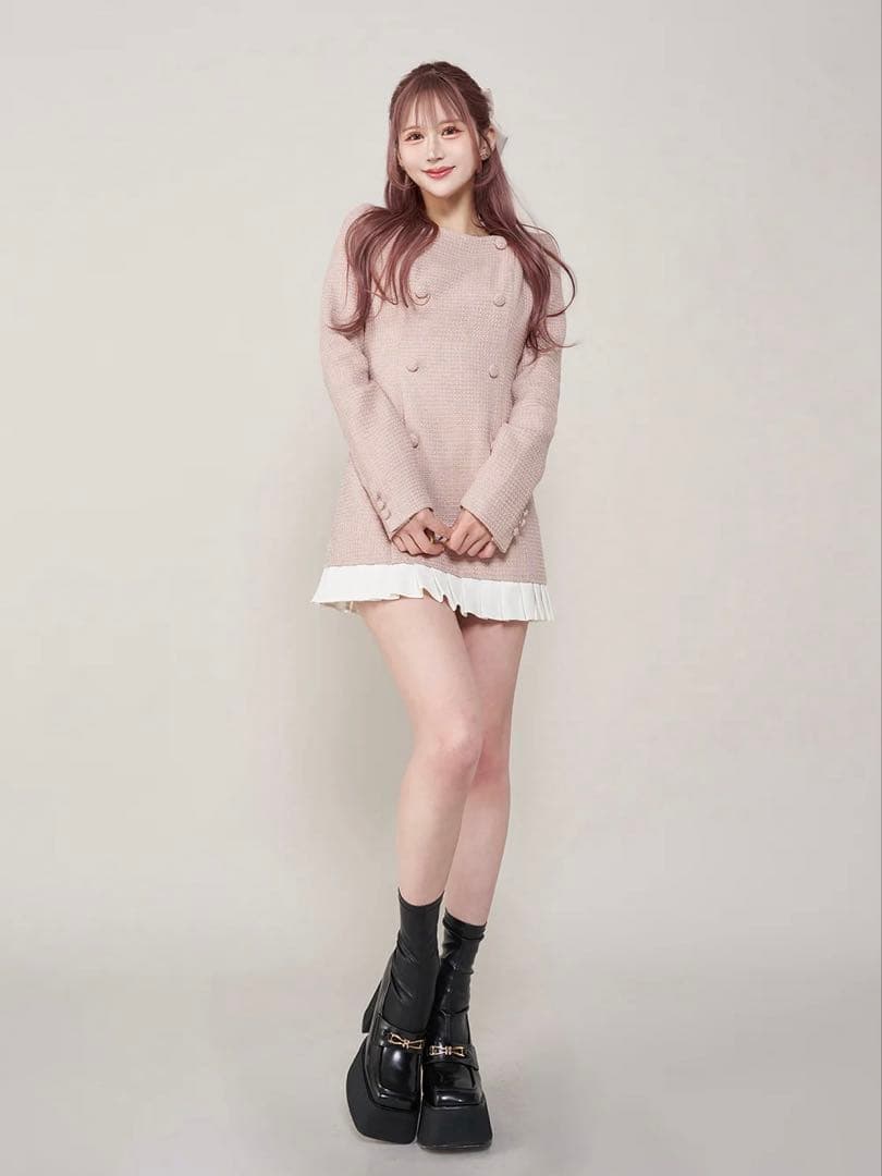 プリーツドッキングツイードミニワンピース FL