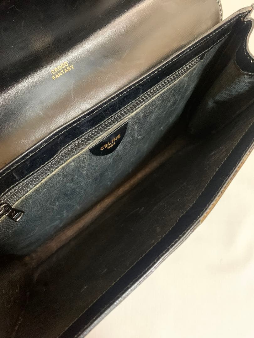 【CELINE セリーヌ】クラッチバッグ　セカンドバッグ　クロコ型押し　黒
