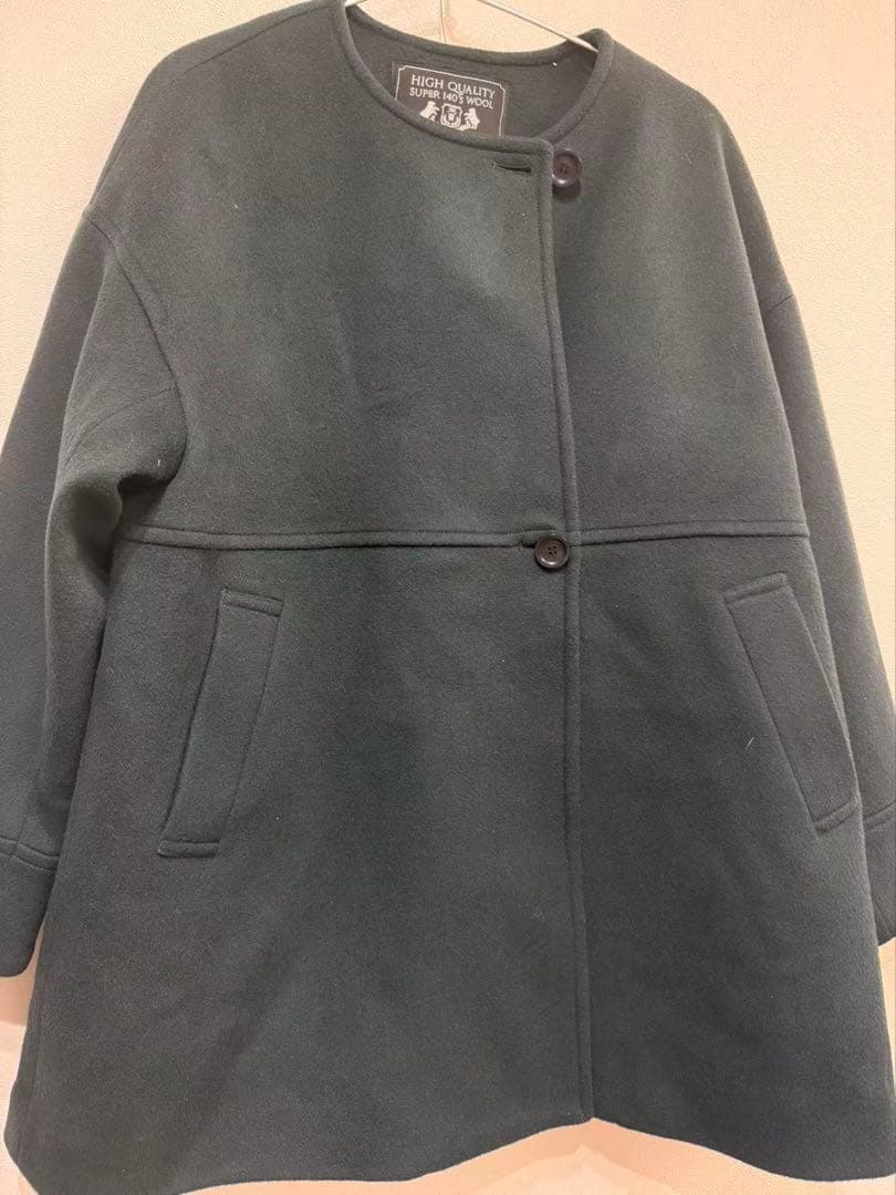 今期スーパー140ビーバーノーカラーミドルコート グリーン38