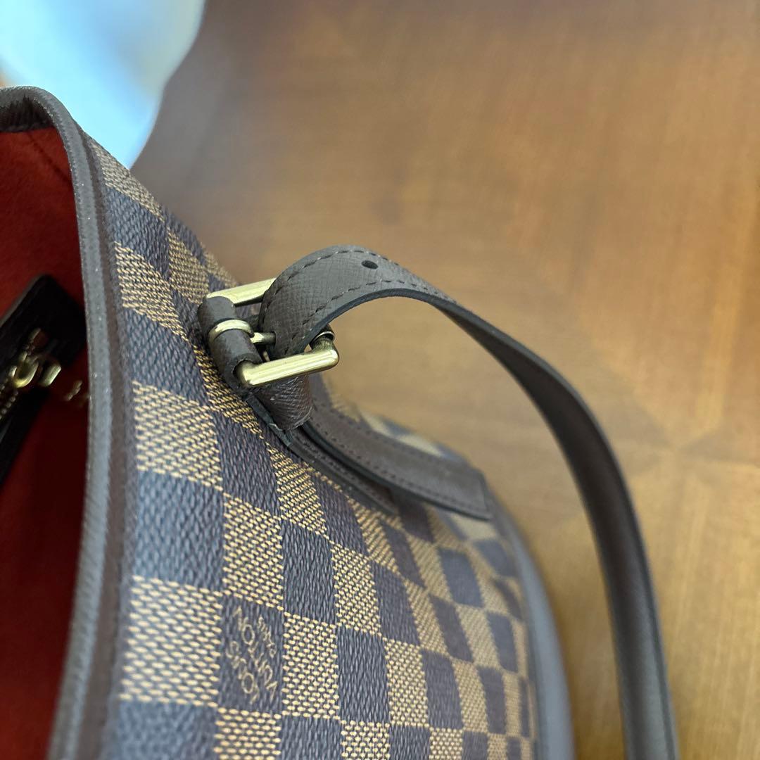 ルイヴィトン　マレ　ダミエ柄ブラウンレザーハンドバッグ