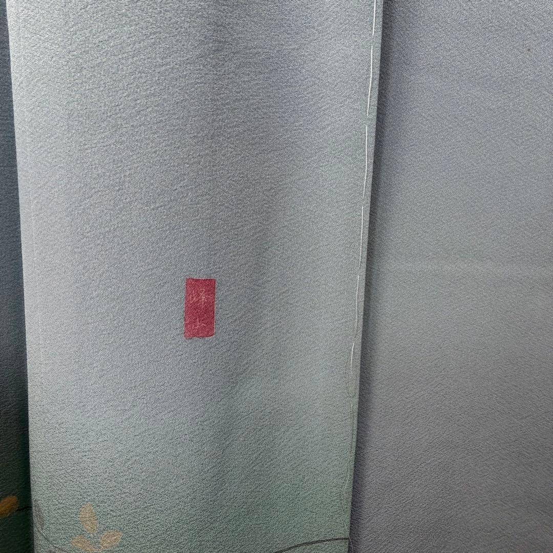 超美品　正絹　訪問着　着物　160　水色　作家物　峰山和生　手書き友禅　紋無し