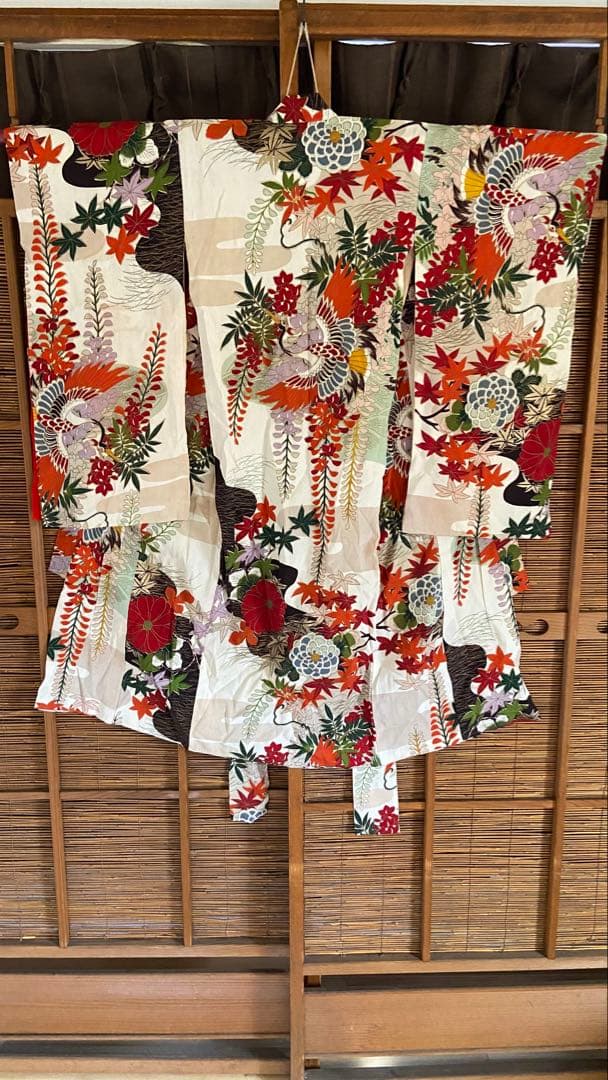 祝い着女子供 産着熨斗目着物 3歳祝い着兼用 お宮参り用 花柄着物K113