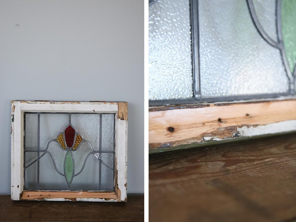 英国アンティークステンドグラス窓枠/ガラスウィンドウ/建具(84-212-8)