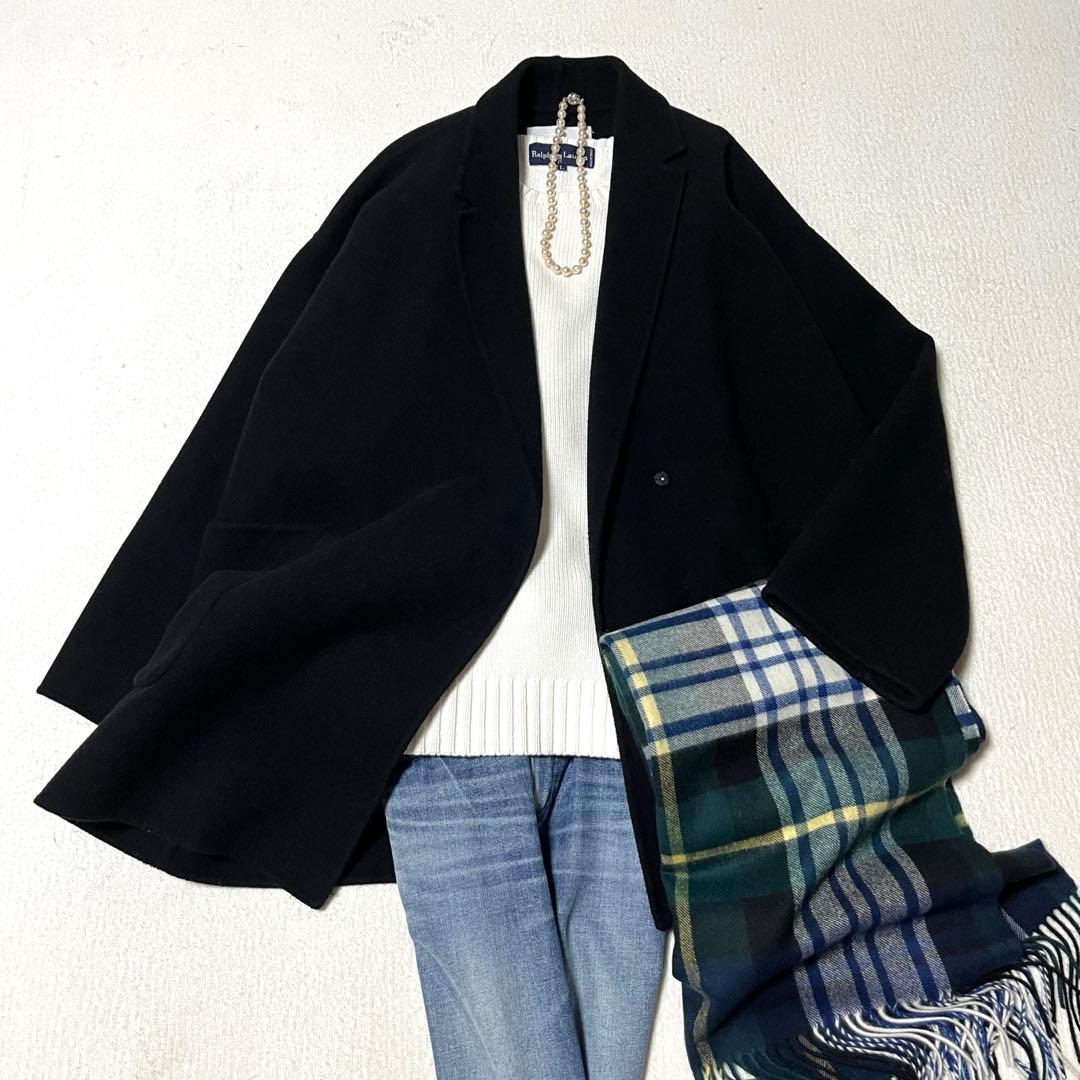 美品 アーバンリサーチドアーズ ウールテーラーカラーショートコート 黒