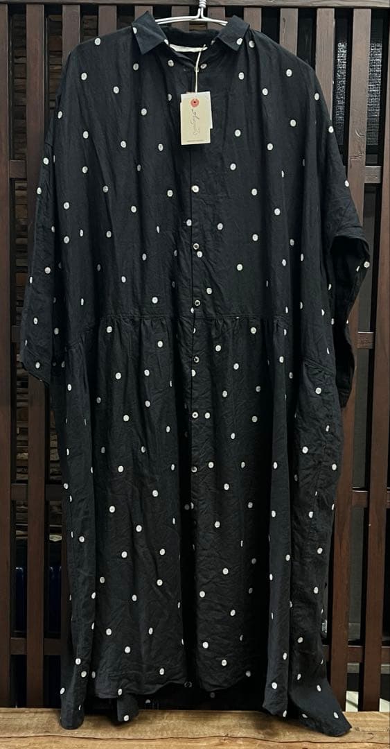 ◼︎新品　ICHI Antiquités リネン ワンピース　ドット柄 Black
