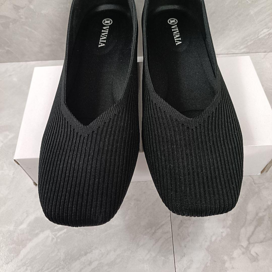 【新品】VIVAIA ビバイア フラットシューズ スクエアトゥ 25cm相当 黒