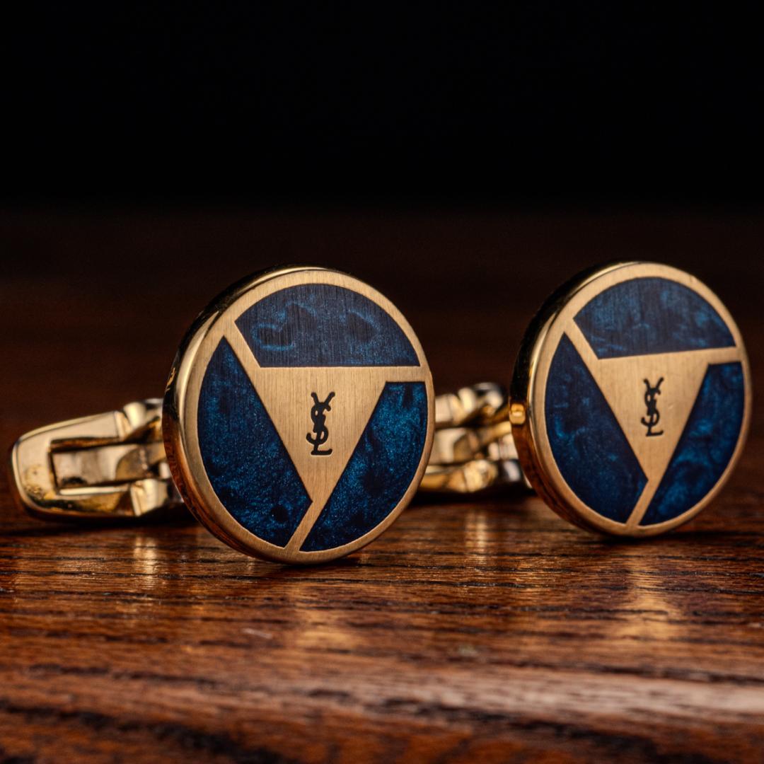 わんわん オールドサンローラン ブルーマーブル トライアングルシェイプ