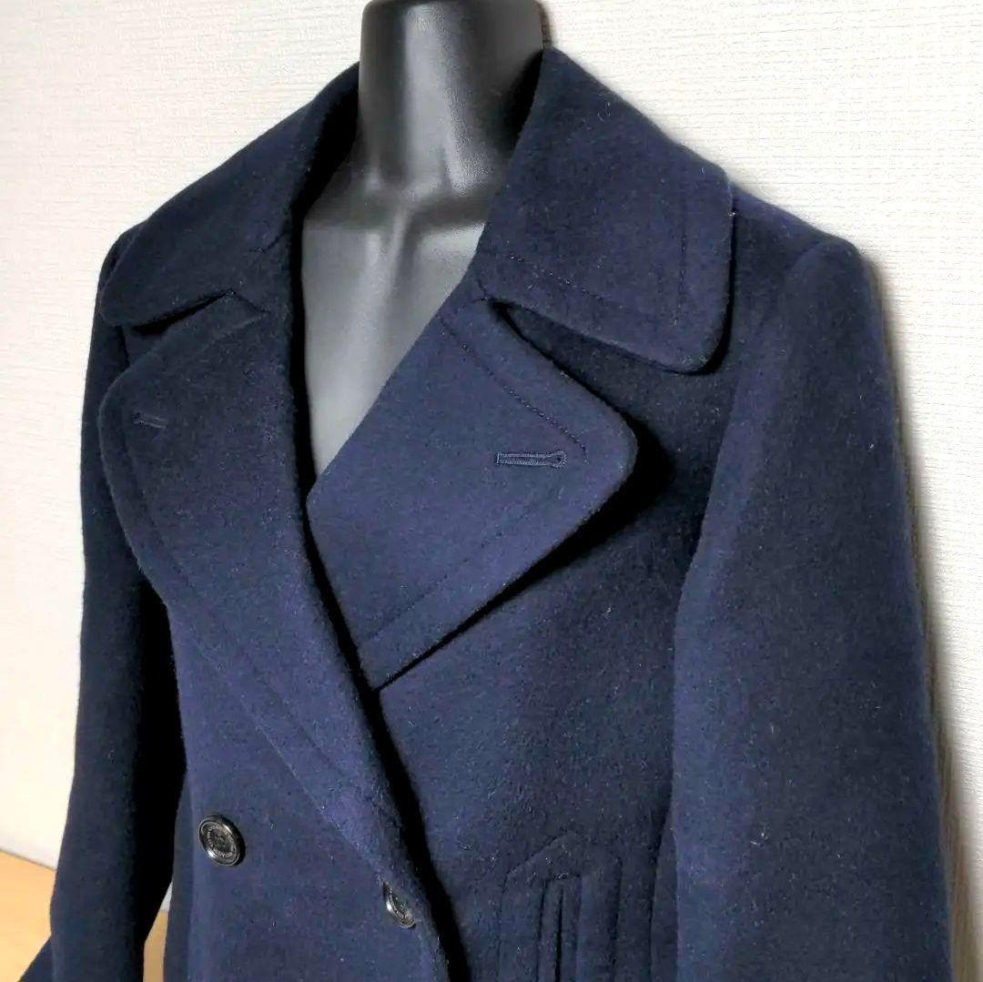 aq11. COACH ウールPコート ネイビー レディースLサイズ相当