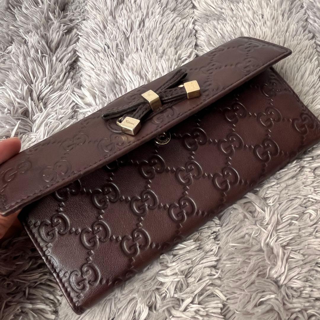 極美品✨GUCCI シマ　ダークブラウン　プリンシー　レザー　シルバーロゴ
